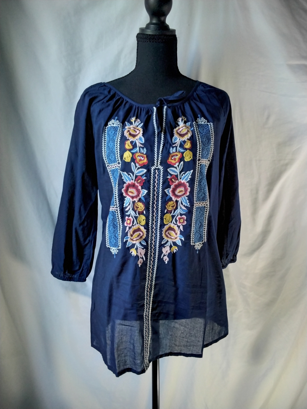 Fashion Magazine Navy Embroidered Peasant Tunic